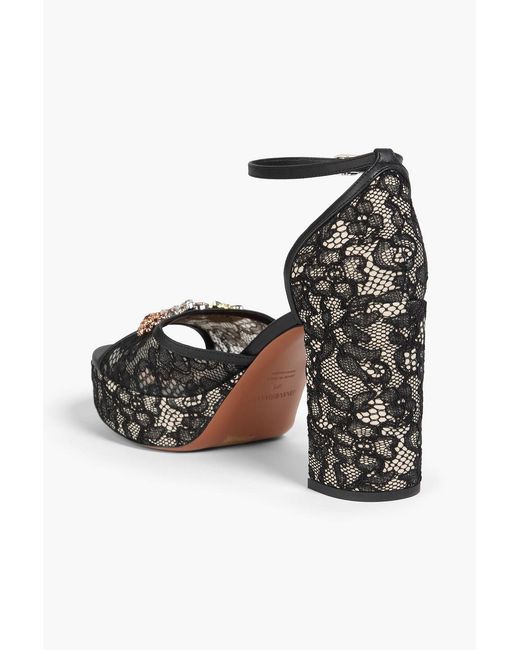 Zimmermann Black Pixie 100 Crystal-Embellished Corded Lace Platform Sandals
