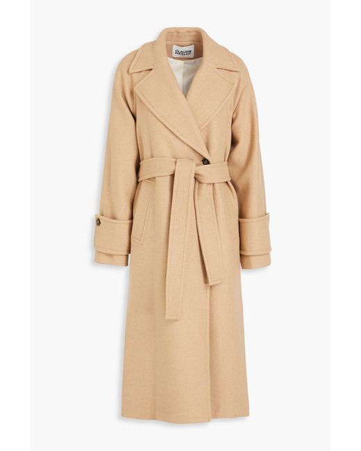 Claudie Pierlot Natural Double-breasted Belted Wool-blend Twill Coat