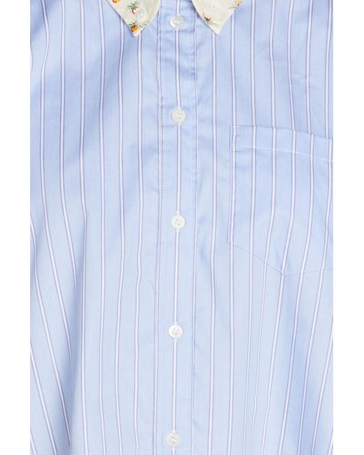 Sandro Blue Blumy Cropped Striped Cotton-poplin Shirt