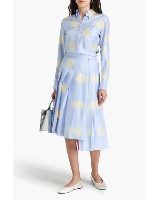 Thom Browne Blue Plissierter midirock aus seiden-twill mit polka-dots