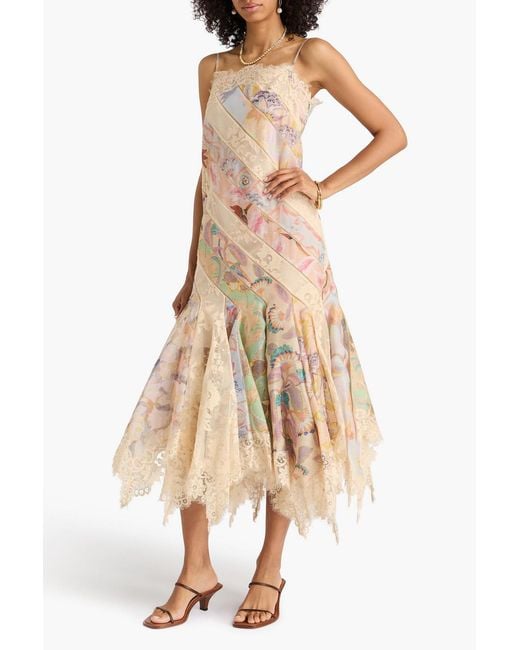 Zimmermann Natural Floral-Print Cotton-Blend Lace And Organza Maxi Dress
