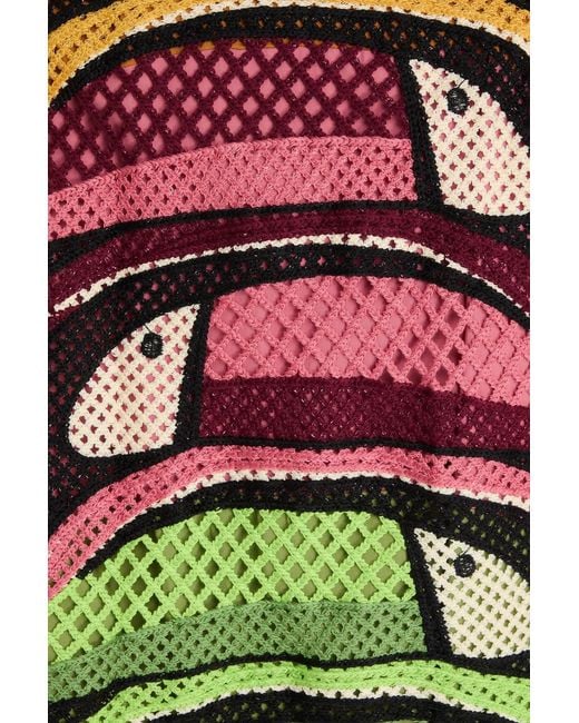 Farm Rio Green Fringed Crochet-knit Maxi Skirt