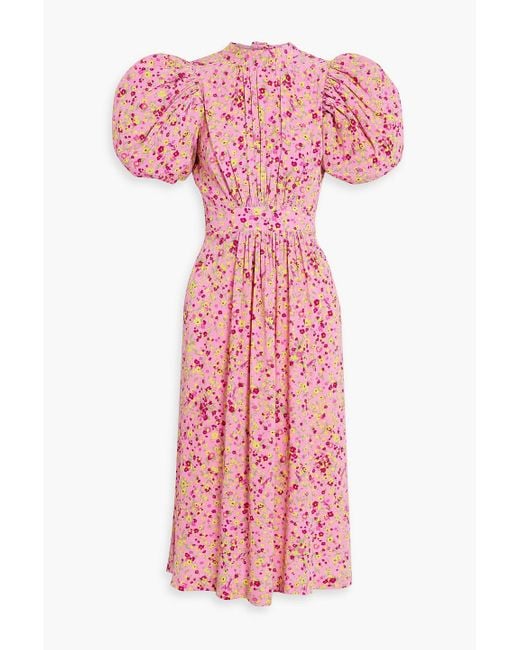 ROTATE BIRGER CHRISTENSEN Pink Floral-print Jacquard Midi Dress