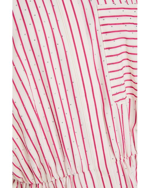 Maje Pink Crystal-Embellished Striped Jacquard Midi Shirt Dress