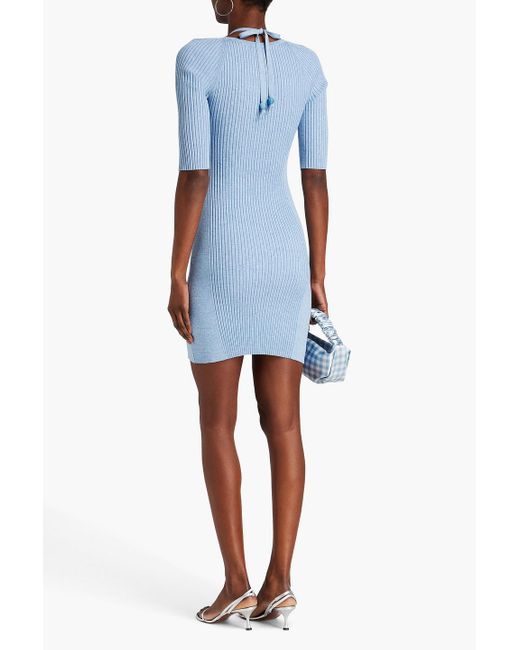 Ganni Blue Mélange Ribbed-knit Mini Dress