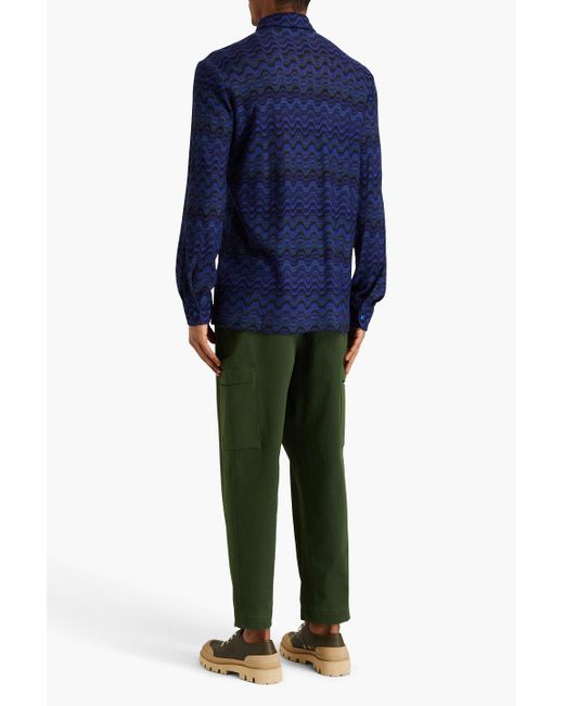 Missoni Blue Crochet-knit Polo Shirt for men