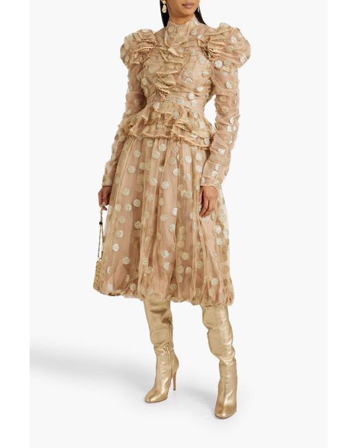 Zimmermann Natural Glittered Polka-dot Tulle Skirt