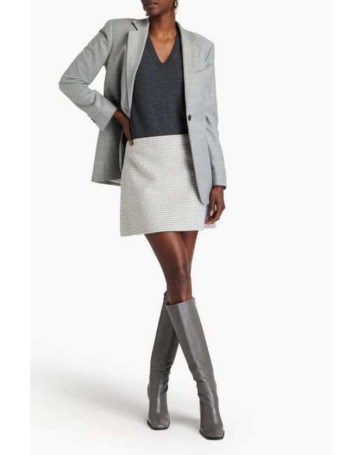 Theory White Gingham Wool-felt Mini Skirt