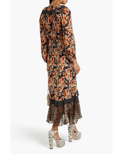 Rixo Brown Jaida Ruffled Printed Silk-chiffon Midi Dress