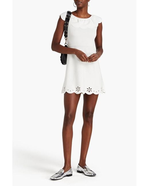 RED Valentino White Scalloped Broderie Anglaise Ribbed-knit Mini Dress