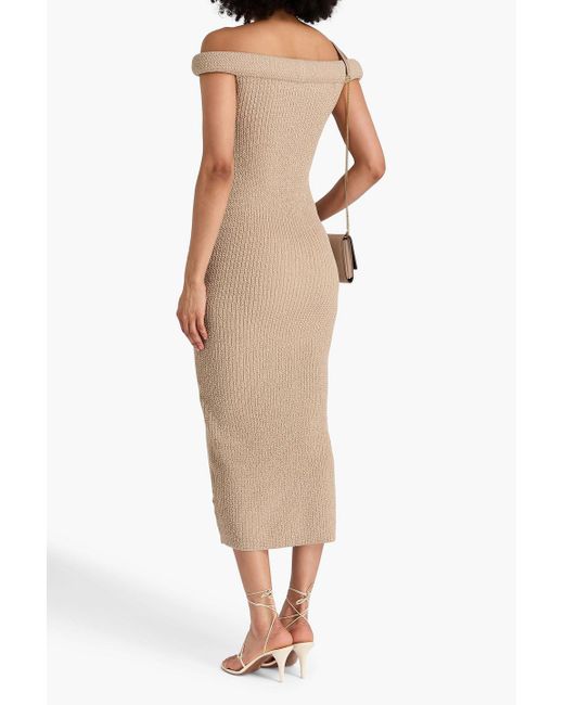 Totême  Natural Off-the-shoulder Metallic Knitted Midi Dress