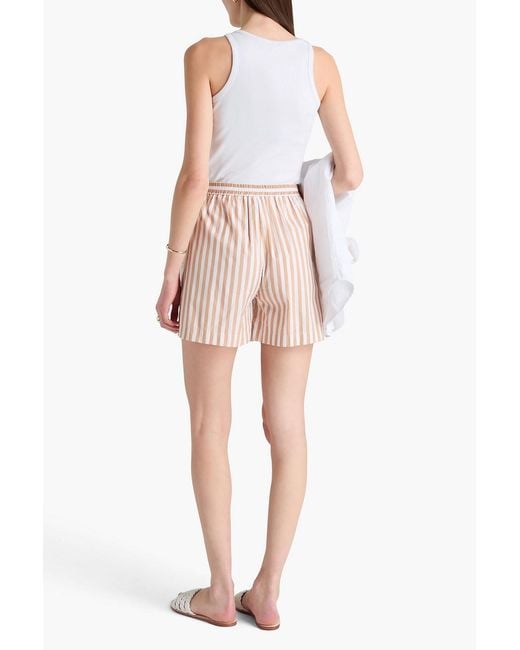 Brunello Cucinelli Pink Striped Cotton And Silk-blend Shorts