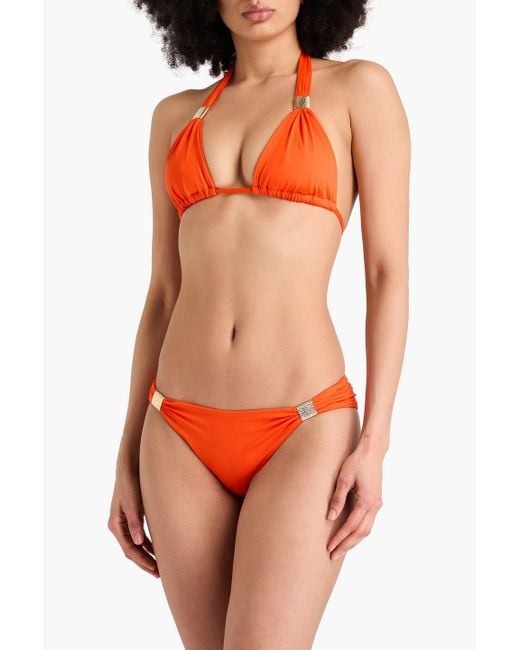 Heidi Klein Orange Neckholder-triangel-bikini-oberteil mit verzierung