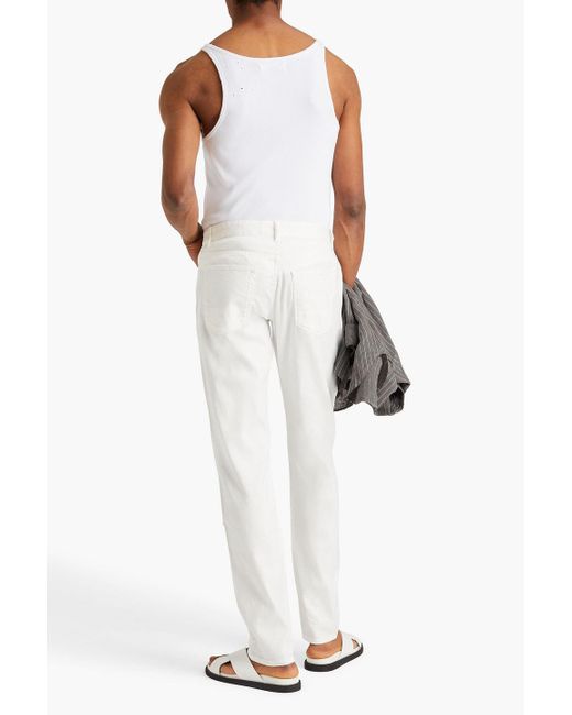 120% Lino White Linen-blend Twill Pants for men