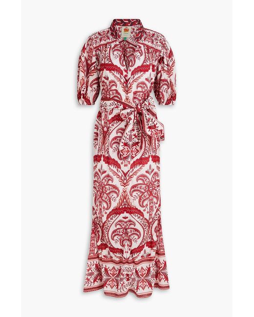 Farm Rio Red Belted Paisley-print Cotton Maxi Dress