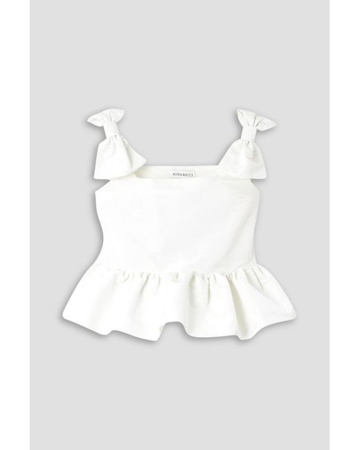 Nina Ricci White Bow-embellished Ruffled Taffeta Top