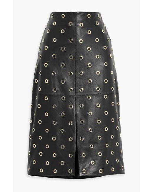 Veronica Beard Black Anderson Eyelet-Embellished Leather Skirt