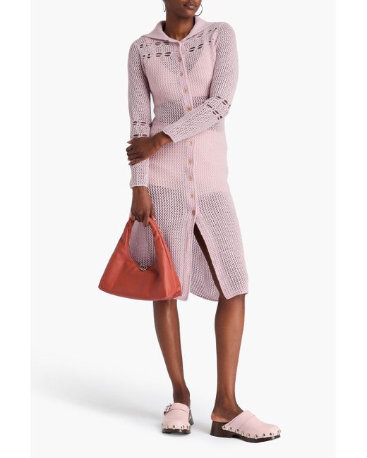 The Elder Statesman Pink Open-knit Cashmere Shirt Dress