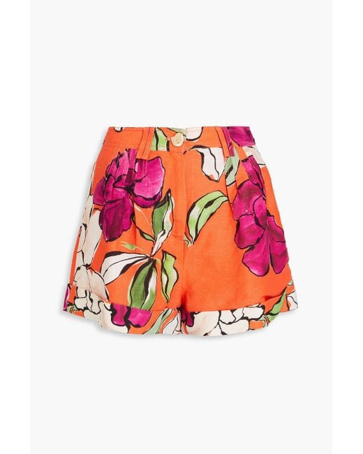 Aje. Red Holt Floral-print Linen-blend Shorts