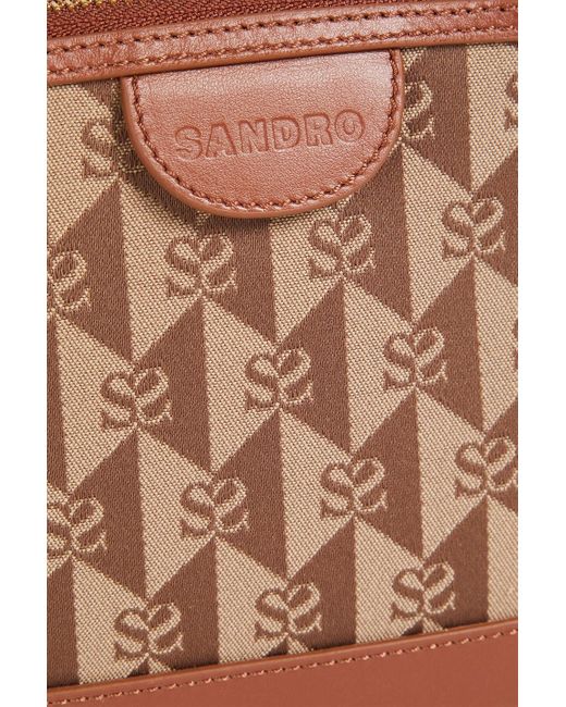 Sandro Brown Leather-trimmed Jacquard Shoulder Bag