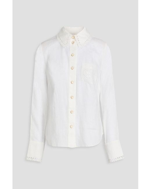 Zimmermann White Embroidered Ramie Shirt