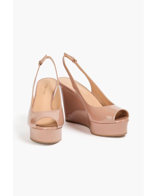 Sergio Rossi Pink Patent-Leather Wedge Slingback Sandals