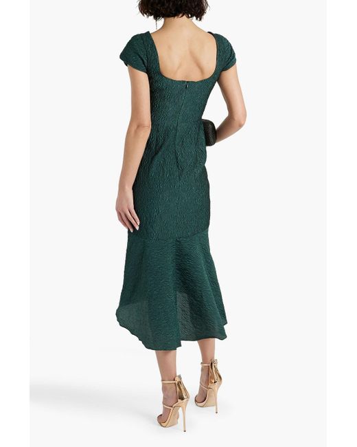 THEIA Green Rae Cloqué-jacquard Midi Dress