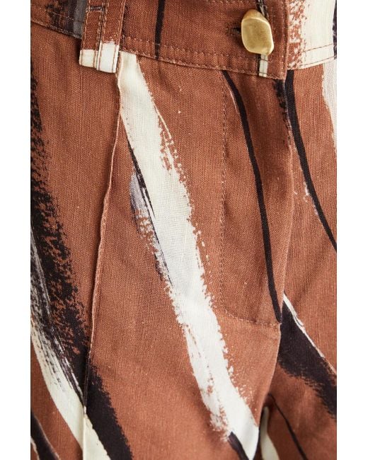 Aje. Brown Aurelie Printed Linen-blend Flared Pants