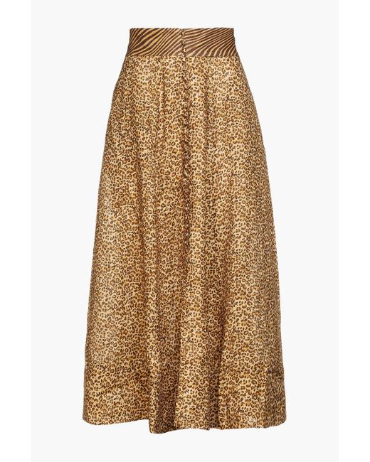 Zimmermann Brown Empire Leopard-print Linen Midi Skirt