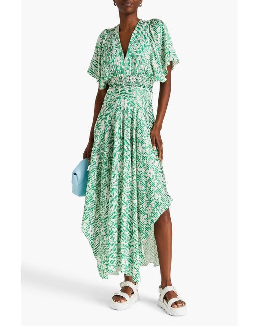 Maje Floral print Burnout Satin Midi Dress in Green Lyst UK