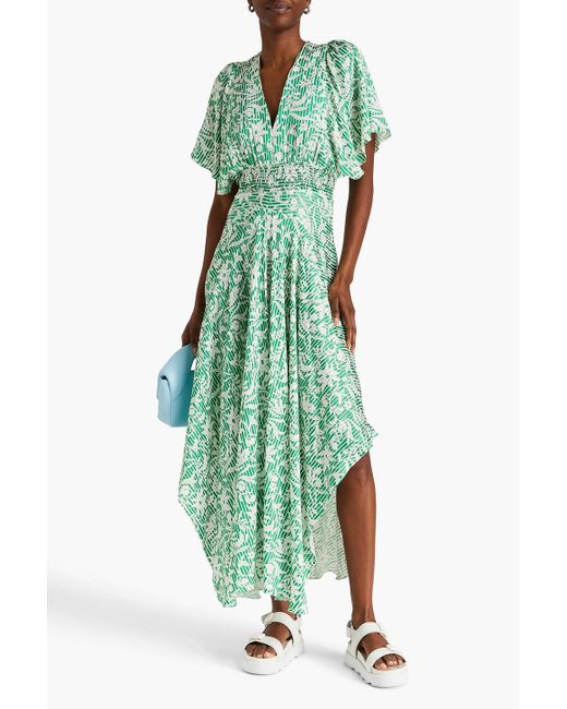 Maje Green Floral-print Burnout Satin Midi Dress