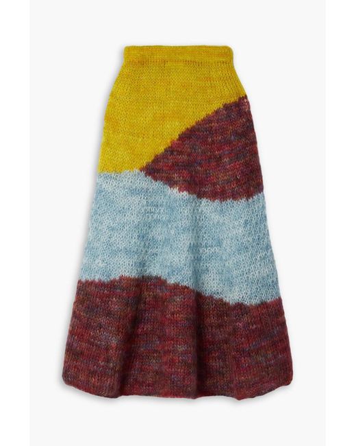 Ulla Johnson Yellow Serena Color-block Mohair-blend Midi Skirt