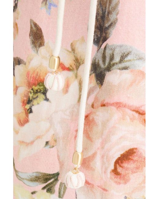 Zimmermann Pink Minikleid aus leinen mit floralem print