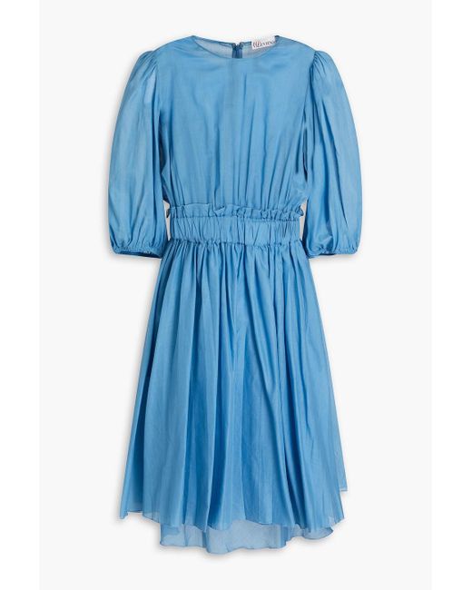 RED Valentino Blue Gathered Cotton-voile Dress