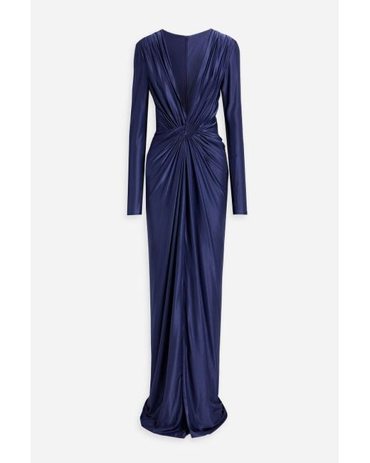 Costarellos Blue Twist-front Satin-jersey Gown
