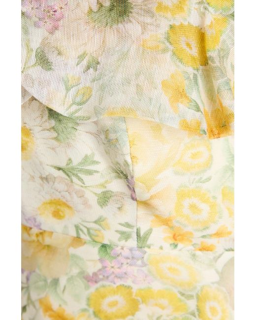 Zimmermann Yellow Ruffled Floral-print Linen And Silk-blend Gauze Mini Dress