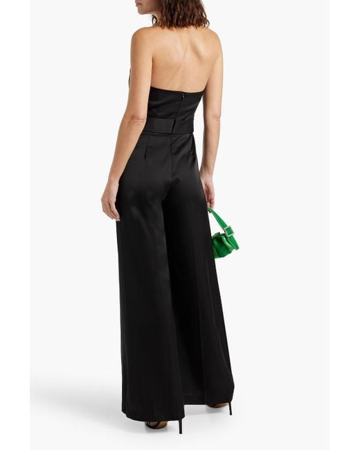 Halston Heritage Black Kani Crystal-embellished Satin-crepe Wide-leg Halterneck Jumpsuit