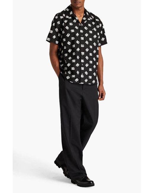 Dolce & Gabbana Black Logo-print Cotton-poplin Shirt for men