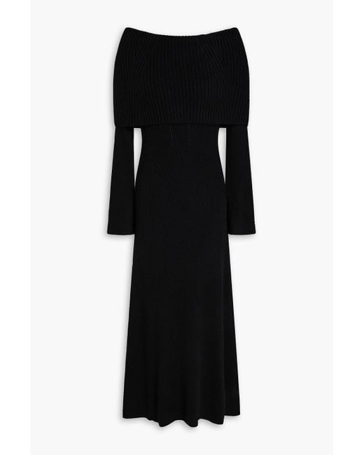 Maje Black Ribbed-Knit Midi Dress