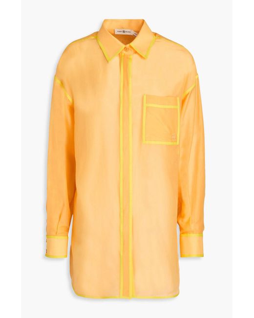 Tory Burch Yellow Zweifarbiges hemd aus voile aus einer baumwoll-seidenmischung
