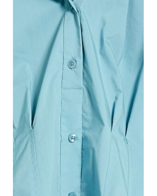 Jonathan Simkhai Blue Cleo Pleated Cotton-blend Poplin Mini Shirt Dress