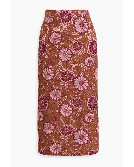 Farm Rio Red Guipure Lace Midi Skirt