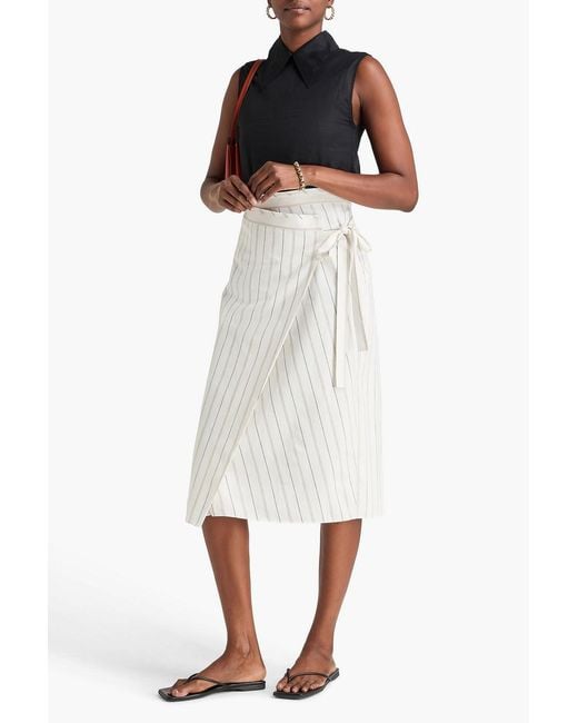 Vince White Wrap-effect Striped Denim Midi Skirt