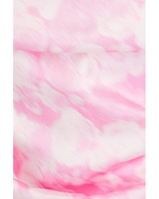 Ganni Pink Draped Printed Silk-blend Satin Mini Dress