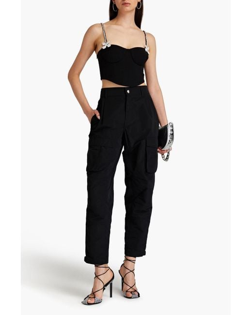 Area Black Cropped Crystal-embellished Wool-blend Crepe Bustier Top