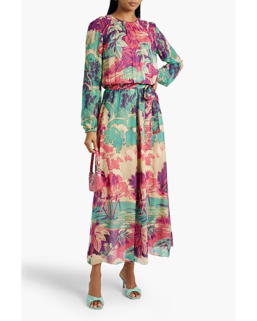 RED Valentino White Belted Floral-print Silk-chiffon Maxi Dress
