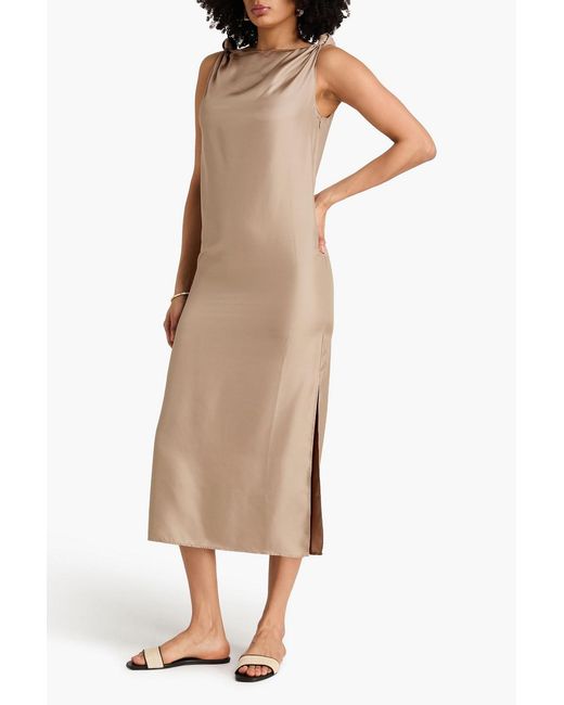 loulou de saison moun draped silk dress Loulou de Saison Moun Knotted Silk-Twill Midi Dress in Natural