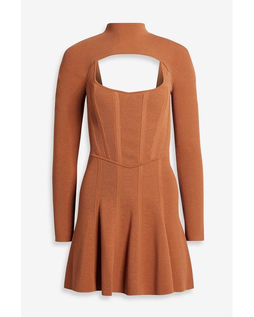 dion lee stirrup mini dress Dion Lee Stirrup Corset Layered Mlange Ribbed-knit Mini Dress In Light Gray