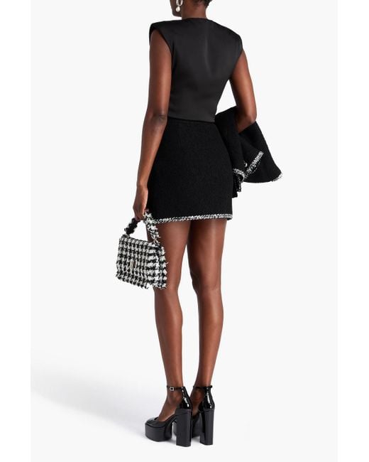 Alessandra Rich Black Embellished Wool-blend Bouclé-tweed Mini Skirt