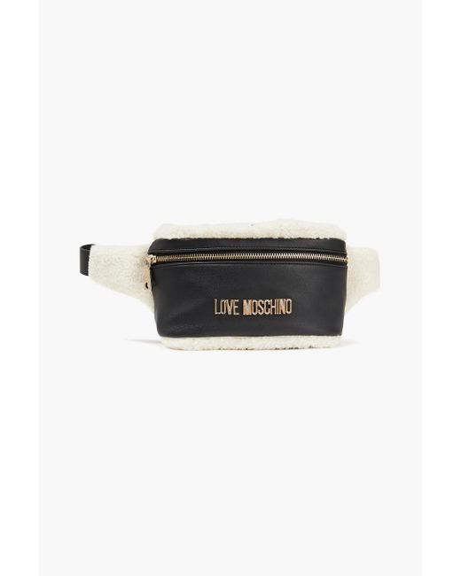 Love Moschino Black Faux Shearling-trimmed Faux Leather Belt Bag